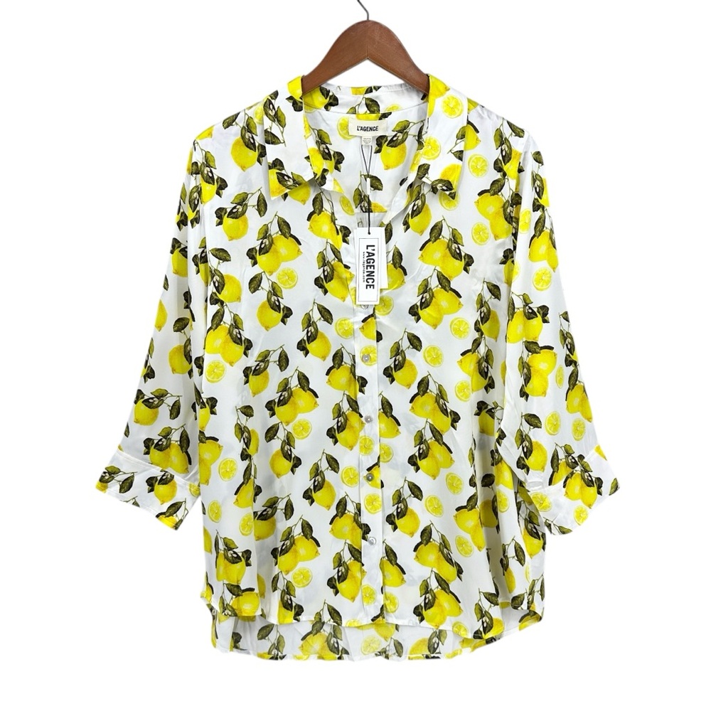 L'AGENCE Lemon Print Blouse - White and Yellow - Picture 2 of 9
